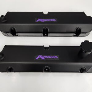 af 6582 d3 fabricated "short" valve covers for 86 93 mustang sc/turbo with ventilation for catch can (satin annodized black)